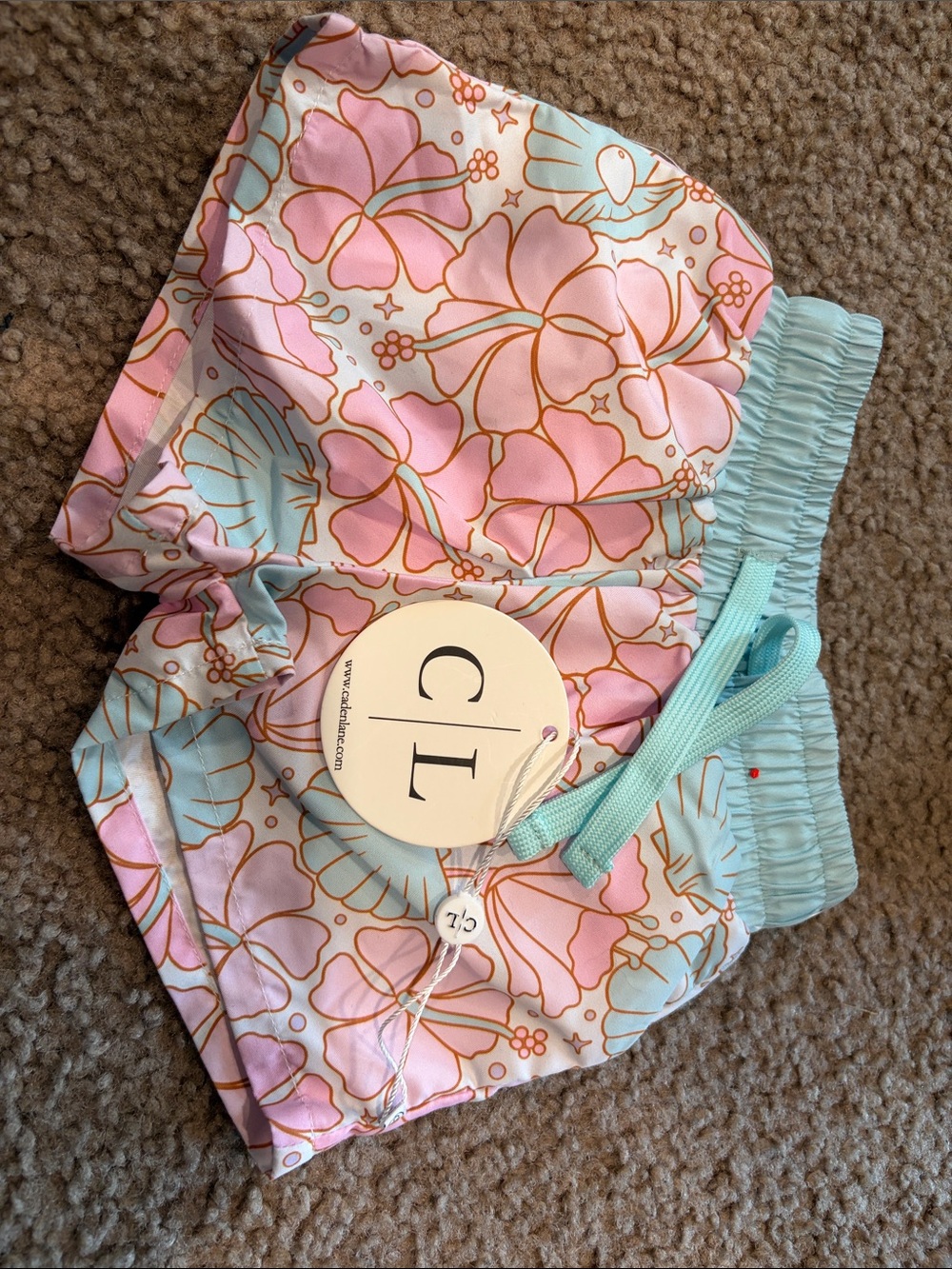 B32 Caden Lane 0-3 Pink & Light Blue Floral Swim Shorts NWT